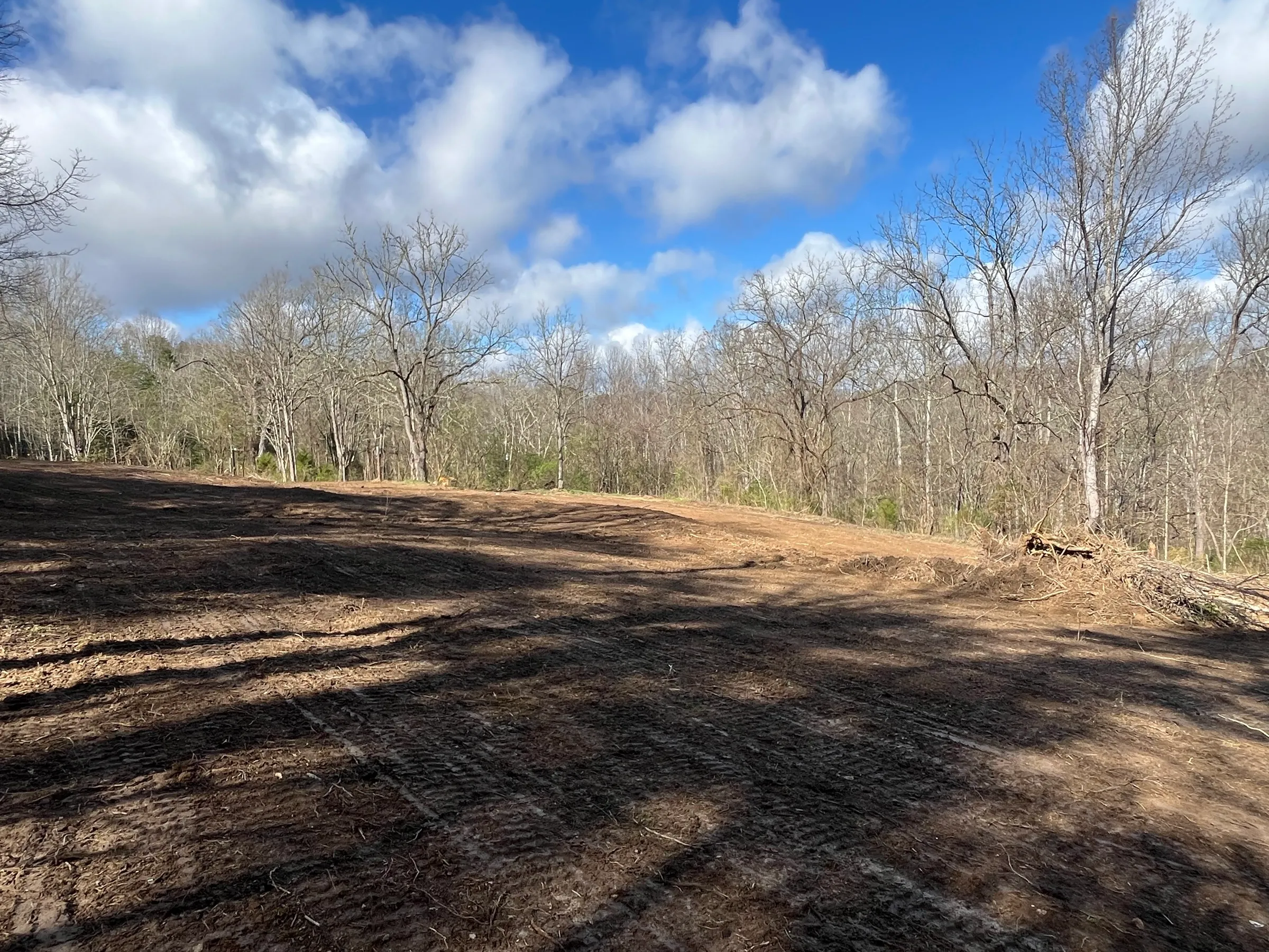 Cleared Tennessee land under a bright blue sky